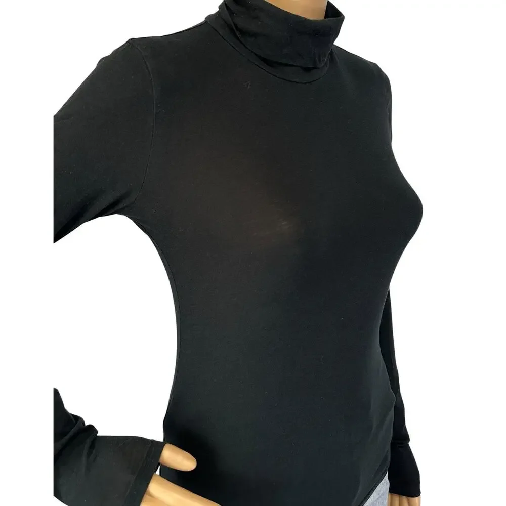 J. Crew Feather Jersey Cotton Turtleneck Top Black CN176 Size XS